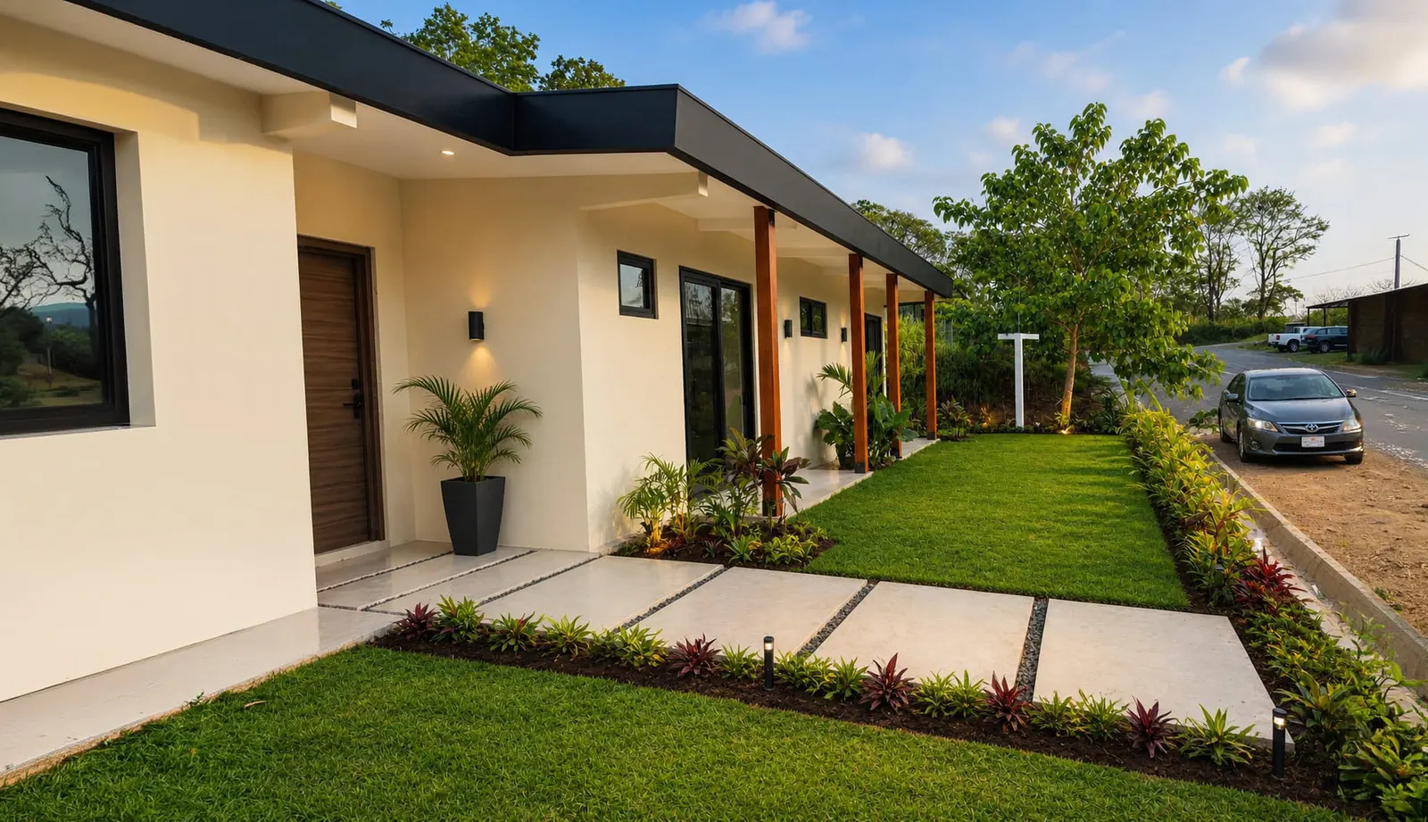 Front entrance and garden path of Casa Valley in the Marvalley gated community