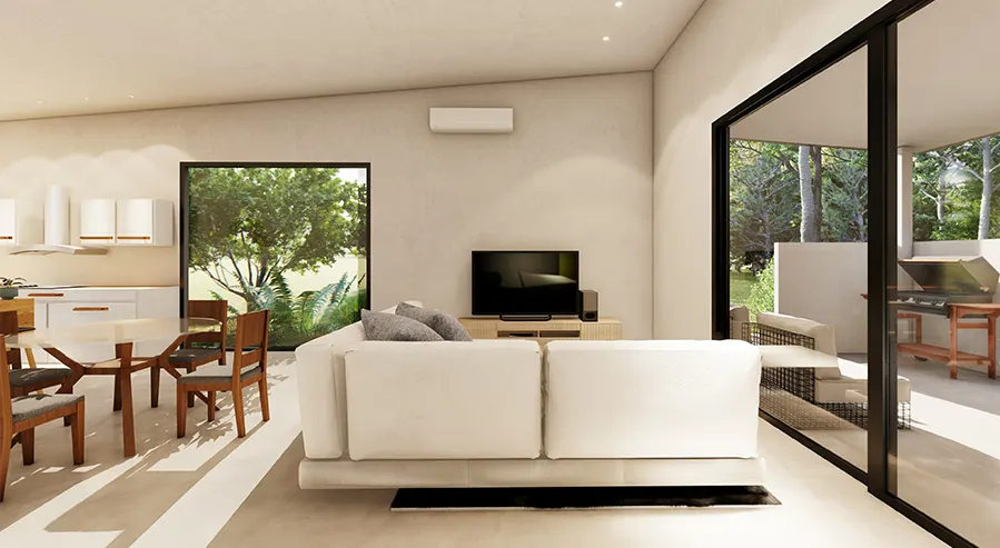 Casa Valley living and dining room opening onto the terrace