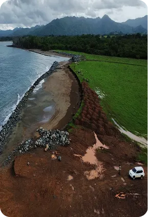 Aerial view of the Playa Raya shoreline and the edge of the land