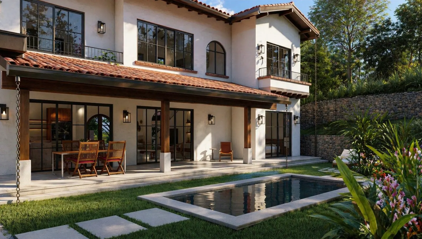 Rendering of a Venao Cove Spanish Revival villa with pool and terrace